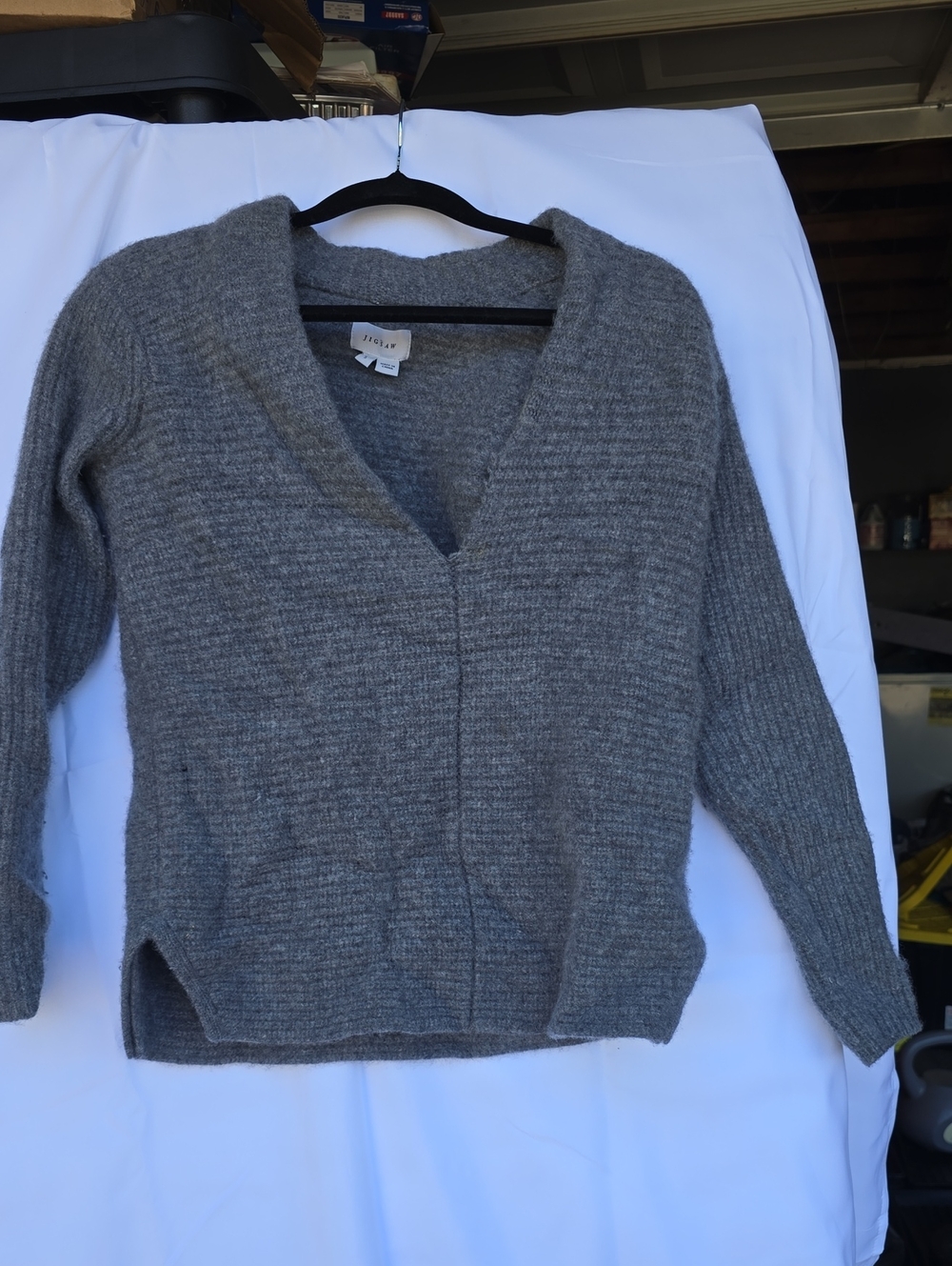 Jigsaw Gray V-Neck Ribbed Sweater